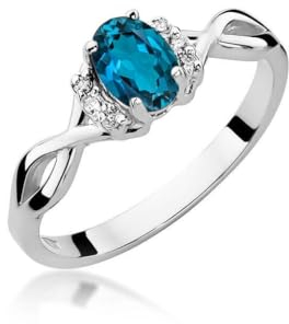 Lumari Gold - Verlobungsring Damen Ring Gold 585 Echtgold 14k Weißgold mit natürlichem Diamanten Damen Solitär Versprechen Ring London Blue Topas Ringe Frauen Brillanten Edelstein