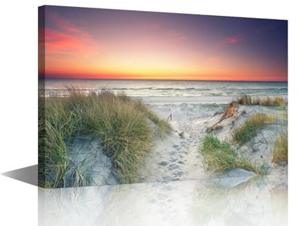 TISHIRON Wandschmuck für Schlafzimmer, Dekoration, natürlicher Strand an der Ostsee mit Sonnenuntergang, Licht, Bild am Meer, Gemälde auf Meereslandschaft, Kunstwerk für Wohnzimmer, Badezimmer, Dekor,