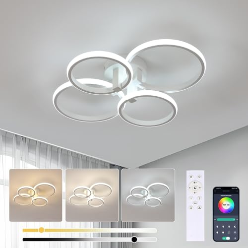 Tealight Plafoniera LED Soffitto 58cm, 76W Dimmerabile Lampada da Soffitto Camera da Letto con Telecomando 3000K-6500K, Plafoniera Moderna per Cucina, Soggiorno, Ufficio, Cucina, Bianco