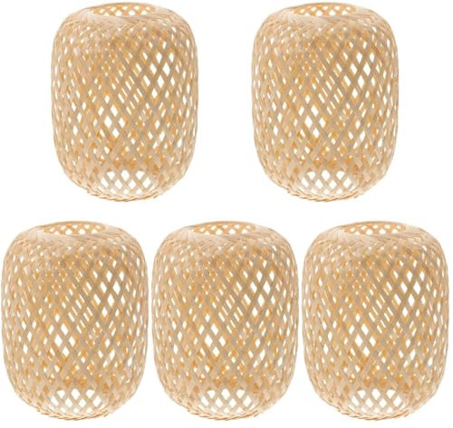Housoutil Geflochtener Bambus-Lampenschirm 5 Stück - Rustikaler Rattan-Lampenschirm Für Pendelleuchte, Tischlampe, Stehlampe, Wandlampe Und Kleine Lampe