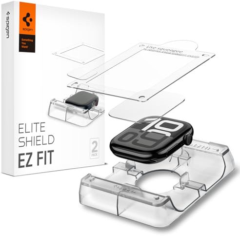 Spigen Eliteshield EZ Fit Protezione schermo compatibile con Apple Watch Series 10 42mm, 2 Pezzi, Kit di installazione incluso, Antigraffio, Cristallo trasparente