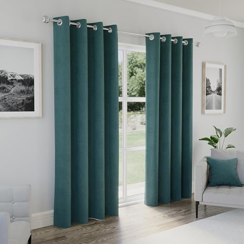 Enhanced Living Austin Teal Blackout Curtains for Living Room - 90x90 inch (229x229 cm) - Textured Linen Look Eyelet Curtains for Bedroom - 2 x Curtain Panels