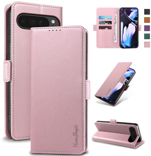 Yunubeyii Cover Libro per Google Pixel 9 Pro XL,Rosa | Blocco RFID,Luxury PU Pelle,Portafoglio,Card Holder,Magnetic Phone Custodia,Kickstand,Protettiva,Antiurto