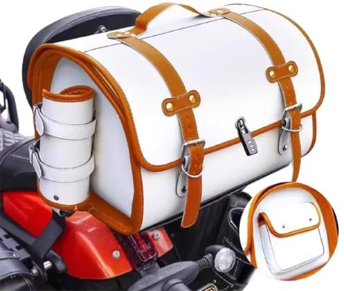VAEVEN Motorrad Hecktasche für Aprilia Dorsoduro 900 2017-2022, Leder Wasserdichter Retro Motorrad Tasche, Große Kapazität Motorrad Aufbewahrungstasche, Motorrad Zubehör,D White + Brown
