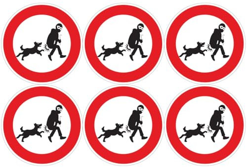 Ambiance Sticker Autocollant Panneau de Signalisation Adhesive Chien Signalétique Laminé Plastifié Résistant à l'eau et aux UV - Attention au Chien je Monte la Garde Rond - 6 stickers de 20 cm ⌀