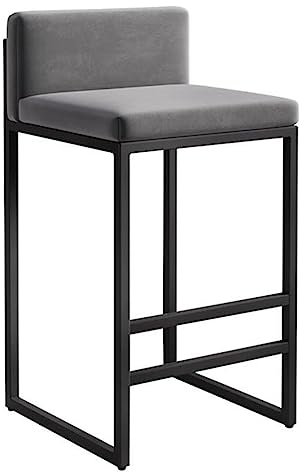 Taburetes de bar tapizados de terciopelo moderno para encimera de cocina, taburetes de altura de mostrador estilo granja con respaldo y patas de metal, color gris y patas negras