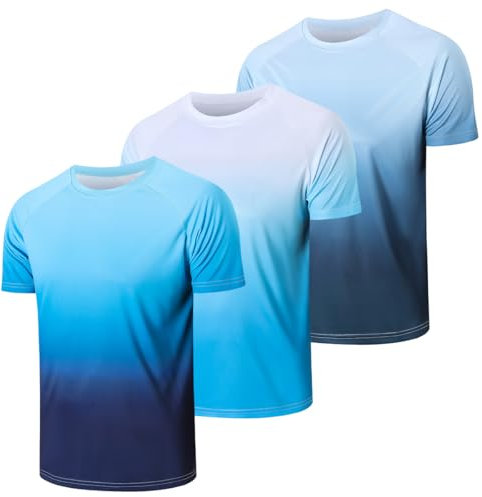 Cimic 3 Pack Camisa UV Hombres Rashguard UPF 50+ Camisas de Protección Camisa de Natación Funcional Camisa de Solar Casual Camiseta Deportiva Transpirable para Natación al Aire Libre(0817-Blue-2XL)