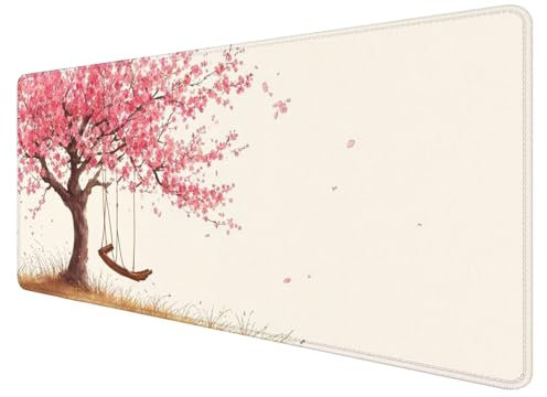 Arbre Fleurs Tapis de Souris Large Tapis de Souris Gaming Rose Tapis de Bureau XXL 1400x700x3mm,Tapis Ordinateur Accessoire Bureau avec Base Anti-Dérapage pour Les Clavier et Souris Gamer J516