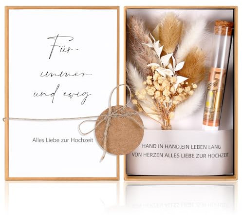 Hestya Hochzeit Geldgeschenk Verpackung Geschenkbox Hochzeitskarte Trockenblumen Hanfseil Kunststoff Reagenzglas Band Kraftpapier Anhänger Geld Hochzeitsgeschenke für Brautpaar(Immer und ewig)