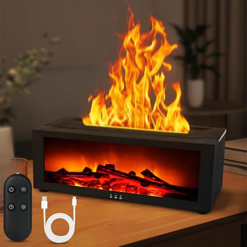 vsshe Difusor Aceites Esenciales Flame, Flame Aroma Diffuser con 7 Colores de Luces LED, con Control Remoto y Temporizador, Apagado Automático Sin Agua, para El Hogar, Dormitorio, Oficina
