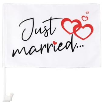 Whakano 2 Stück Hochzeits Auto Fahne 'Just Married' Autofahne 46 x 30cm,Hochzeitsfahne Hochzeitsdeko,Auto Deko für Hochzeit,Autofenster Flagge Hochzeits Zubehör,Hochzeitsgeschenk,B