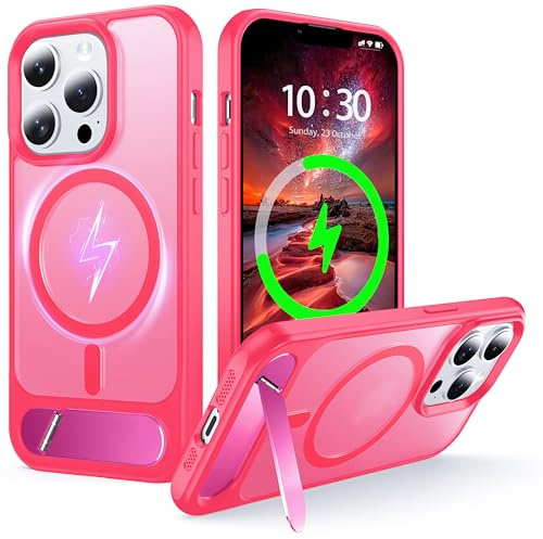 NJROW Magnetic Stand for iPhone 13 Pro Max Case Compatible with MagSafe | [Stand & Wireless Charging 2in1] [Flush Hidden Kickstand] [Military Shockproof] Slim Translucent Matte,Rose