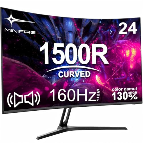 Minifire Gaming Monitor 24 Zoll, 160Hz, Curved Gaming Monitor 1500R, 1Ms, sRGB110%, FHD 1080P Computer Screen, VESA Compatible, Eye Care Adaptive Sync HDMI&DP Prots (MFG24C1L Cavo HDMI incluso)