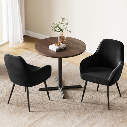 ELUCHANG Esszimmerstuhl, 2er Set, Küchenstuhl, Polsterstuhl, Sessel Bequem mit Armlehne, Loungesessel, bis 150 kg Belastbar, Samt, für Esszimmer, Küche, Wohnzimmer, Schwarz