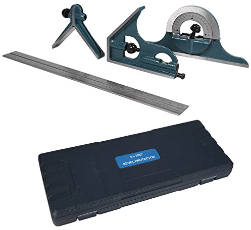 Tissting Goniometro Universale in Acciaio Inossidabile con Squadra Combinata, Strumento di Misurazione Angolo 180 Gradi Precisione per Falegnameria Metallurgia Edilizia