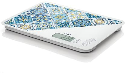 LAICA Báscula de Cocina Digital - Báscula Alimentaria de Alta Precisión 20 kg, Gran Pantalla LCD, Funciones de Tara y Mantenimiento del Peso, Medición del Volumen de Agua, Vidrio Templado - Azul