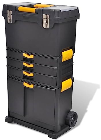 Mokuyary Tool Trolley with Wheels, Tool Trolley with Telescopic Handle, 3 Drawers and 2 Wheels, Tool Box for Small Items and Large Tools, Garage, Workshop