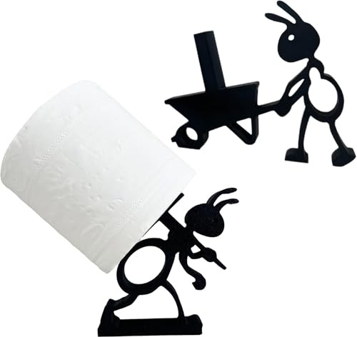 Livoravoli Ant Toilet Roll Holder - Set of 2 3D Printed Matte Black Funny Loo Roll Holder Cute and Funky Free Standing Bathroom Tissue Paper Stand Unique Novelty Napkin Dispenser for Home Decor
