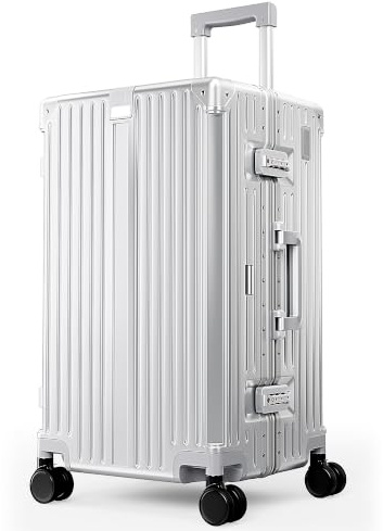 ALPHA CAMP Koffer Größe TSA Schloss Suitcase Large Koffer L Silber 66L | Vor Allem Aluminium Rahmen Polycarbonat Hartschalenkoffer Groß mit Rollen Reisekoffer 38x32x67CM Rollkoffer Luggage