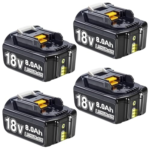 Lot de 4 Batteries de Rechange 8,0 Ah pour Makita 18V Batterie | Compatible avec BL1860B BL1830 BL1840 BL1845 BL1850 BL1860 194205-3 avec affichage LED