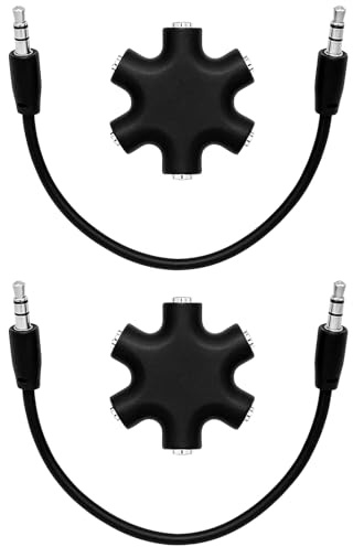 2PCS 5-Jack Multi Kopfhörer Audio Splitter, Kopfhörer Splitter Mehrfach Kopfhörer Adapter als Audio Verteiler Splitter, Klinke Mehrfach Adapter für Musikverteiler, Reisen, Unterricht, Smartphones