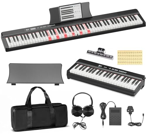 UMOMO Pianoforte digitale pieghevole a 88 tasti con tasti illuminati, pianoforte a tastiera semi-pesata full size con MIDI, pianoforte portatile elettrico per principianti con pedale sustain, borsa