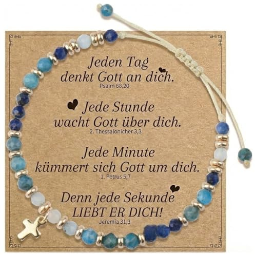 JIRVEX Christliches Armband Damen Kreuz Schmuck Glaube mit Naturstein Geschenk für Frauen Mädchen zur Kommunion Taufe Firmung(Rosa)
