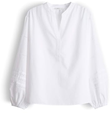 OPUS Damen Langarmbluse | Tunikabluse mit femininer Lochstickerei Loose Fit White, 44