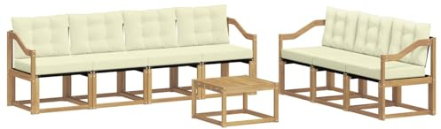 vidaXL Outdoor-Sofagarnitur mit Kissen 8 pcs Weiß und Creme, Moderner Garten-Sofa, strapazierfähiges Outdoor-Sektionen-Set, bequemes Terrassenmöbel, ideal zum Entspannen