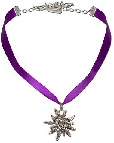 Alpenflüstern Satin-Trachtenkette Strass-Edelweiß - Damen-Trachtenschmuck Dirndlkette lila-violett DHK115