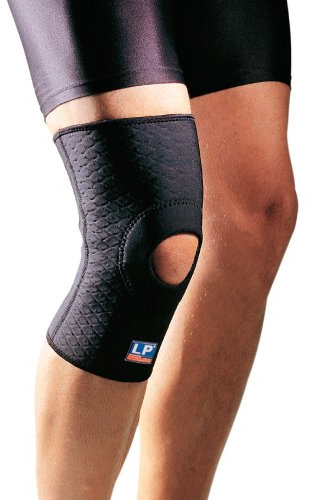 LP Support 708CA Kniebandage mit Patellaöffnung - Knieschutz, Größe:L, Farbe:schwarz