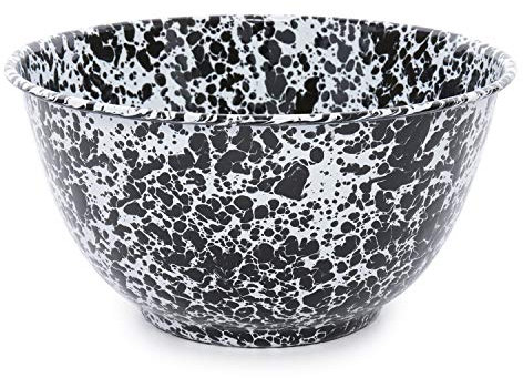 Crow Canyon Home Große Salatschüssel, Langlebiges Emaillegeschirr - Perfekt für den täglichen Gebrauch und Aktivitäten im Freien, Spülmaschinenfest für einfache Reinigung, Schwarz