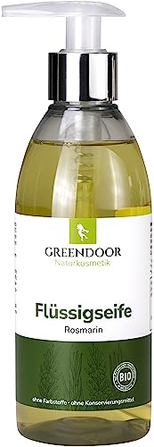 GREENDOOR Bio Flüssigseife ROSMARIN, vegan 250ml, Kräuter-Seife biologisch abbaubar, ohne Parabene, natürlich ohne Tierversuche, Naturseife, Hand-Seife flüssig
