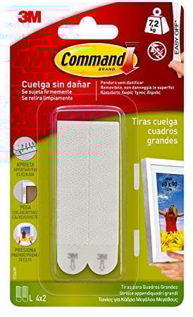 Command Tiras Adhesivas para Colgar Cuadros Grandes, Pack de 4 x 2 Tiras Blancas, Para Marcos, Espejos, Letreros, o Relojes de Pared, Hasta 7.2 kg, Colgar Sin Agujeros y Sin Taladrar