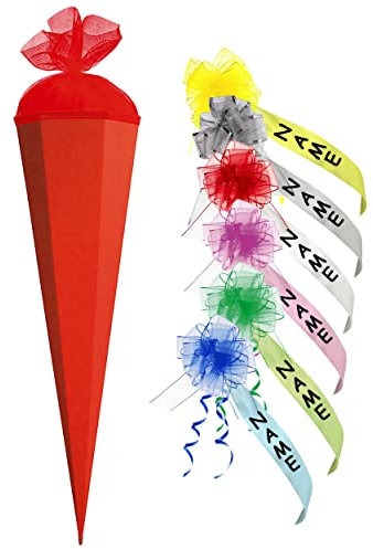 Schultüte - Rohling - ROT Größenwahl 35 cm bis 100 cm incl. individueller Schleife - mit Holzspitze - Zuckertüte ALLE Größen - Roth - zum Basteln, Bemal..