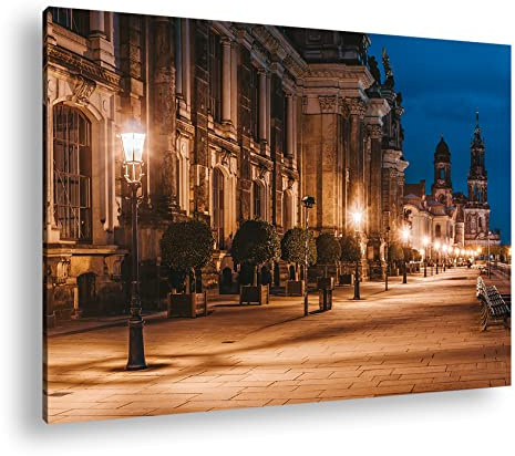 Leinwandbild Abendstimmung am Elbufer in Dresden – Glanz der Stadt Format: 120x80 cm XXL Kunstdruck Bild auf Keilrahmen/Wandbild/Wohnzimmer Deko