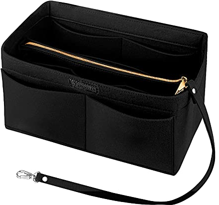Ropch Handtaschen Organizer, Filz Taschenorganizer Bag in Bag Innentaschen Handtaschenordner mit Abnehmbare Reißverschluss-Tasche und Schlüsselkette (Schwarz, M)