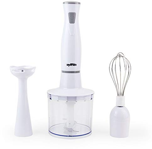 Grafner Stabmixer Set 3in1 mit Pürierstab, Mixer- und Schneebesenaufsatz, BPA-freies & spülmaschinengeeignetes Zubehör, Pürierstab f. Smoothie, Suppen, Joghurt, Saucen, Babynahrung
