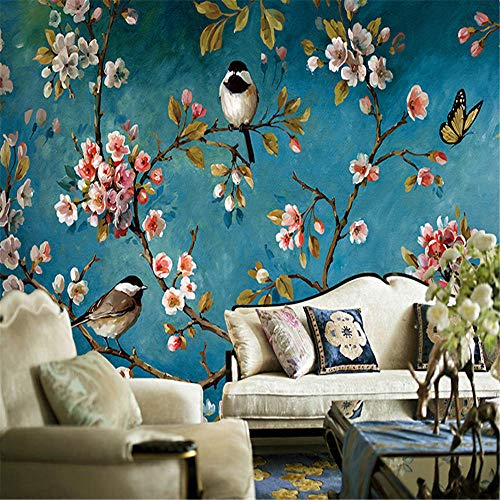 Tapeten Wandbild Hintergrundbild Fototapetehandgemalte Ölgemälde Stil Tapete Chinesische Blumen Und Vögel Retro Wohnzimmer Tv Hintergrund Tapete-About 300 * 210cm