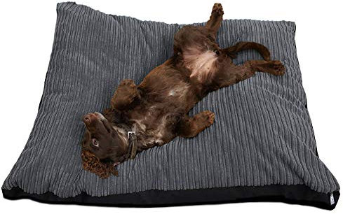 rucomfy Fibre-Filled Large Dog Bed Mattress - Soft Jumbo Cord Pet Bed with Reversible Water Resistant Base - Pre Filled - Machine Washable - 120 x 89 x 30cm (Slate Grey)