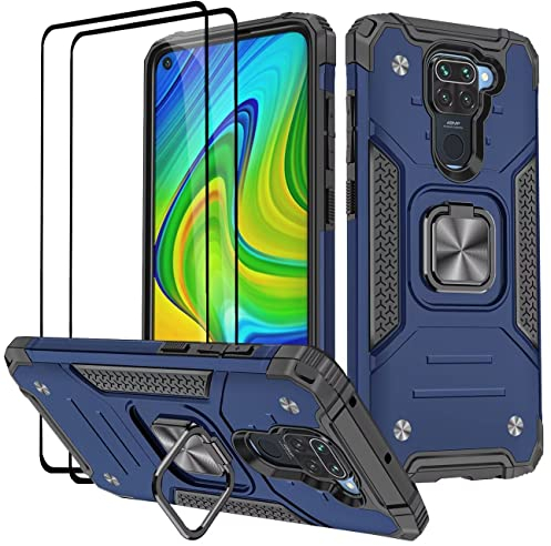 KANSi Hülle kompatibel für Xiaomi Redmi Note 9, Schutzfolie [2 Stück] Silikon TPU Hart PC Handy Hüllen 360 Grad Drehbar Ringhalter Bumper Stoßdämpfung Schutzhülle für Xiaomi Redmi Note 9 - Blau