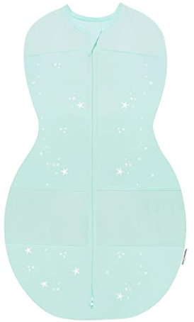 happiest baby Sleepea Pucksack 5-Sekunden-Wickeltuch, 100% Bio-Baumwolle, von Ärzten entworfen fördert gesunde Hüftentwicklung, verhindert versehentliches Kratzen des Gesichts (Sterne Türkis, S)