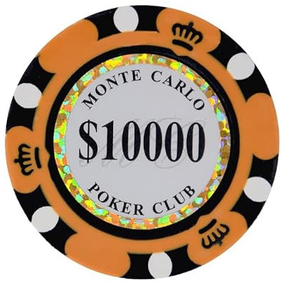 Clay Pokerchips, 14 g, Monte Carlo, Packung mit 50 Chips ($10000 Orange)