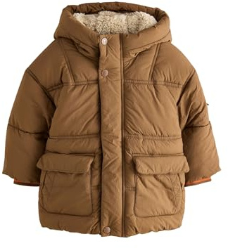 NEXT Garçon Manteau imperméable rembourré à doublure imitation peau de mouton Marron 5 Ans-6 Ans