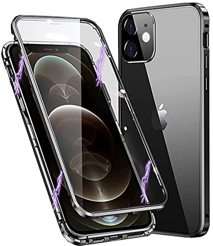 MIMGOAL Case for iPhone 11 Magnetic Cover 360 Degree Full Body Shockproof [Built-in Camera Lens Protector] Metal Bumper with Front and Back Clear Tempered Glass, Black