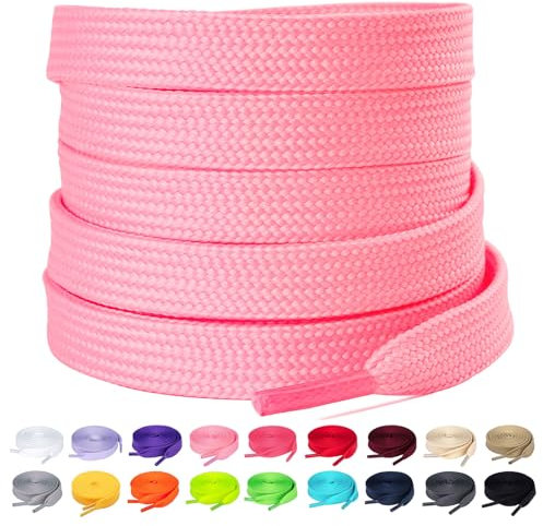 Olukssck 2 Paires Lacets Plats, Lacets Durable de Remplacement de 10mm de Qualité Pour Chaussures de Sport, Chaussures de Ville, Plusieurs Couleurs Et Longueurs, Rose, 145cm