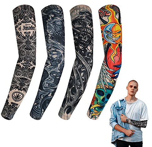 BBTO 4 Manchons de Faux Tatouage Temporaire Protection Solaire en Nylon (Classique)