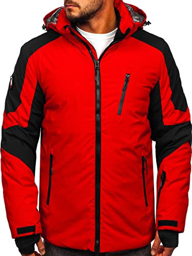 BOLF Herren Winterjacke Skijacke Snowboardjacke mit Reißverschluss und Kapuze Bündchen Outdoor Freizeit 6576 Rot S [4D4]