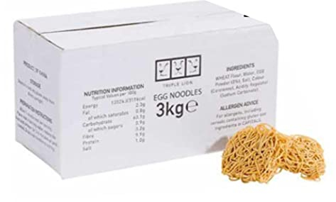 Triple Lion Egg Noodles (3kg) Restaurant Quality and for Home cooking. Ready to add Chicken, Pork, Beef, Vegetables and Sauces of your choice to make fun flavor noodle dishes