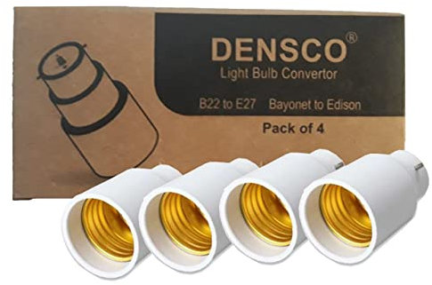 DENSCO B22 to E27 Converter | Bayonet to Edison | Lamp Socket Holder | Screw Bulb Light Fitting | Lamps Base Extender | Max 60 Watts B22-E27 (Pack of 4)